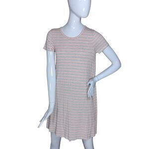 Madewell Swingy Tee Dress Size Small Patriotic Blue and Red Stripes Short Sleeve